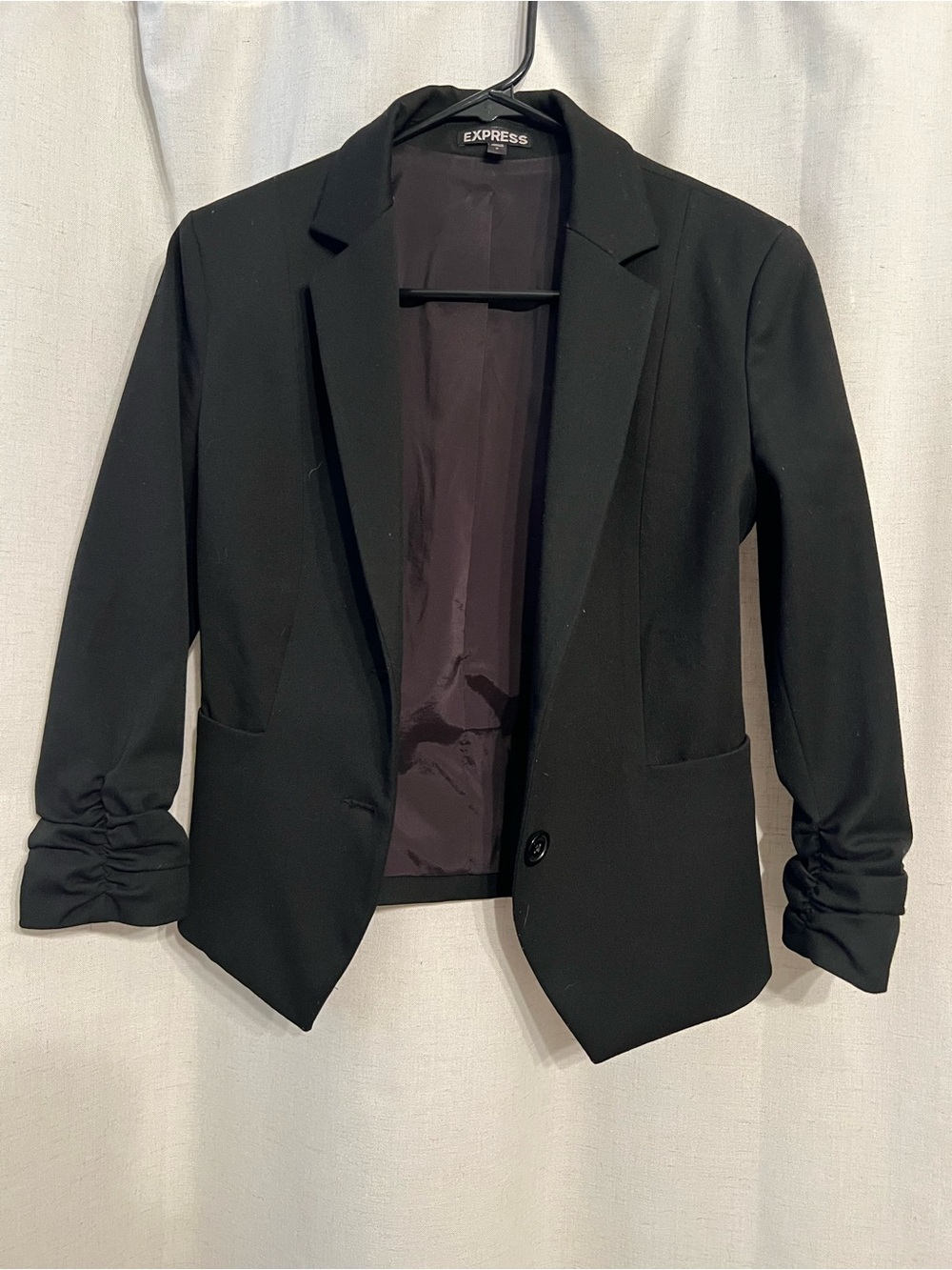 Express Black Women's Tailored Blazer with Ruched Sleeves